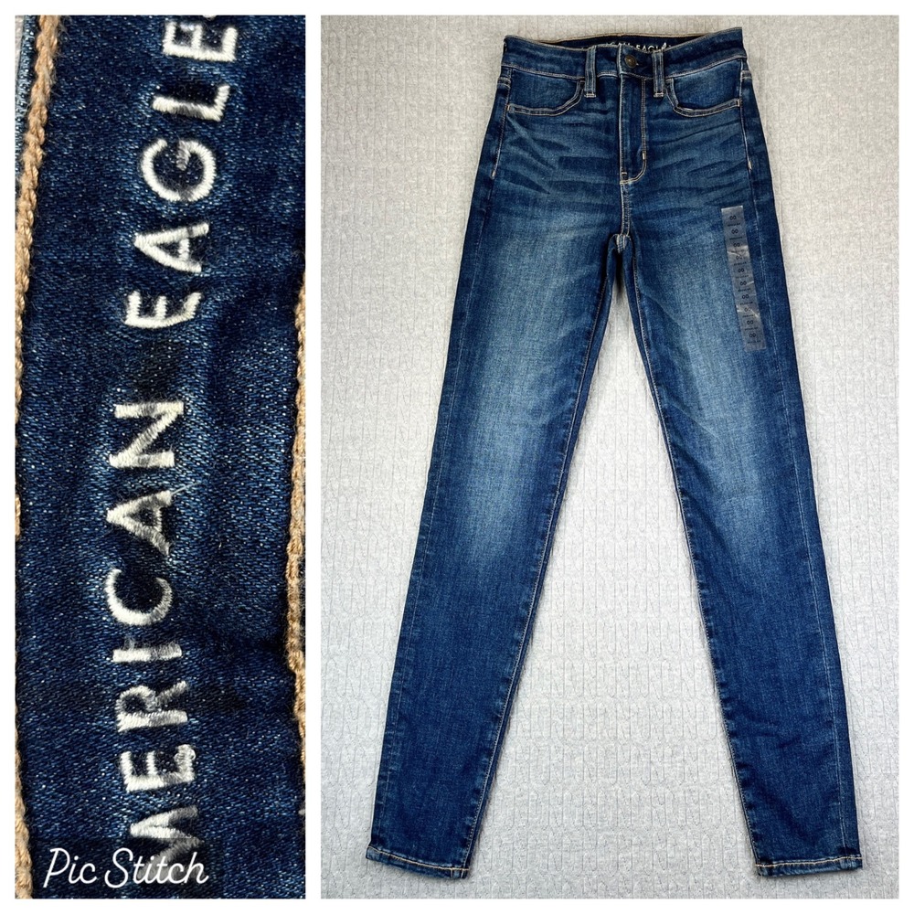 American Eagle Super Hi-Rise Jegging Womens 00 Blue Next Level Stretch Skinny